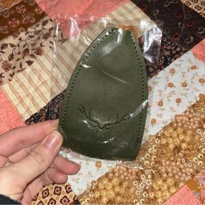 NWT Olive Green Leather Keychain with Deer Embossing
